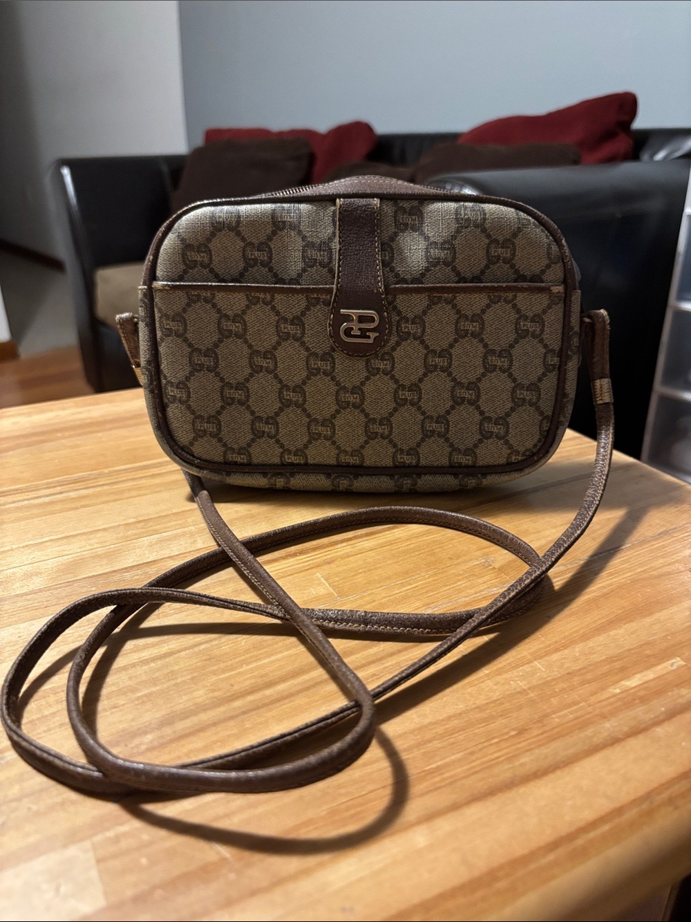 Gucci Plus Brown Monogram Canvas Crossbody with Leather Trim